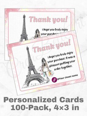 100 Personalized Paris Fashion Thank You Cards Small Business, 4×3 in